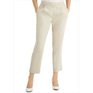 ALFANI NEW Pleat Front Slim Leg Linen Ankle Pant Polished Beige Large